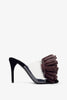 Asymmetric suede pom pom sandals