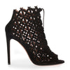Black suede laser-cut sandal