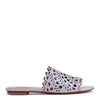 Grey leather laser-cut slide sandals