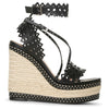 Black leather wedge espadrille sandals