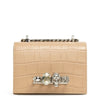 Beige jewelled croco print satchel