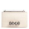 Jewelled white croco satchel