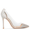 Plexi silver oil suede pumps