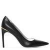 Black leather pumps