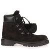 Elba Flat black suede pom-pom boot