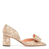 Pointy brocade bow pumps
