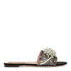 Black lace crystal embellished flat sandals