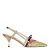 Green brocade sling back pumps