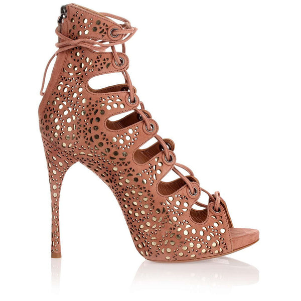 Dark nude suede lace-up sandal