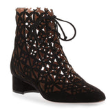 Black suede laser-cut bootie