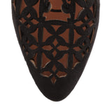 Black suede laser-cut bootie