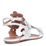 White leather floral flat sandals