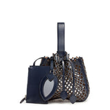 Navy Leather Studded Bucket Bag