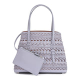 Grey leather small laser-cut bag