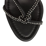 Black soft leather studs sandals