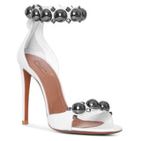 White metal bombe sandals