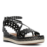 Laser cut leather espadrille platform sandals