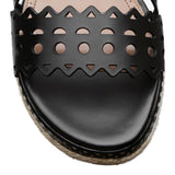 Laser cut leather espadrille platform sandals