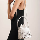 Bucket corset optic white leather bag