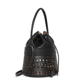 Bucket corset black leather bag
