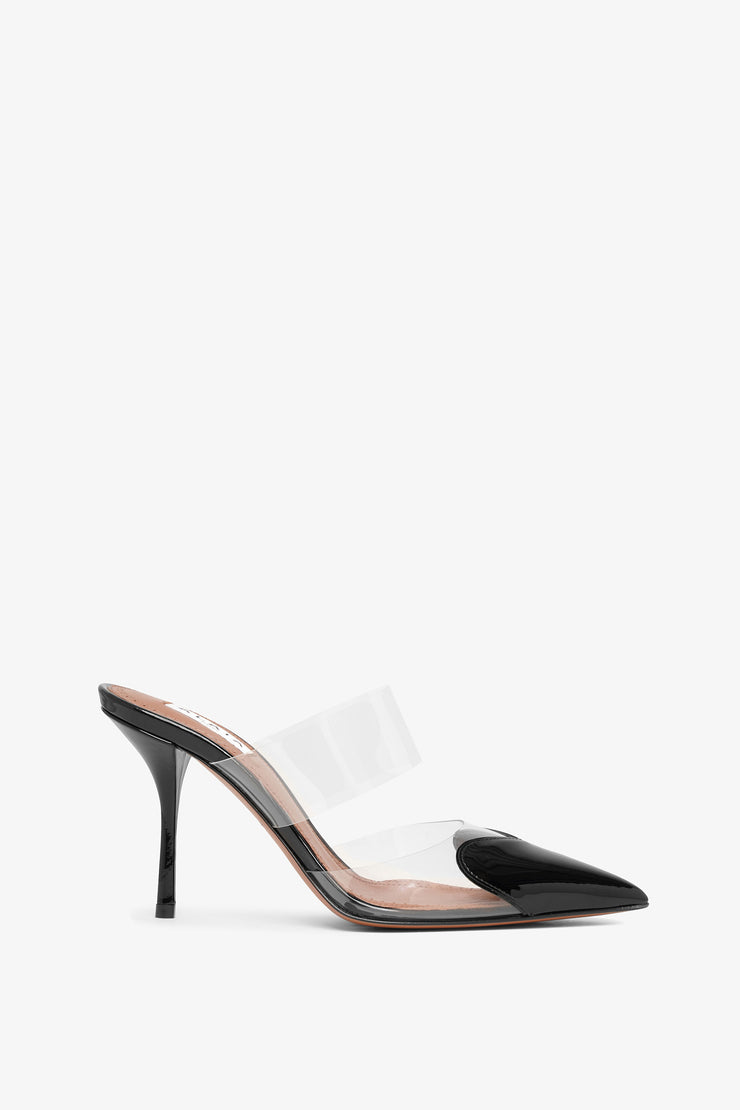 Coeur 90 black patent mule pumps