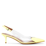Coeur 55 yellow patent slingback pumps