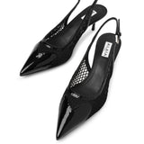 Coeur 55 black patent mesh slingback pumps