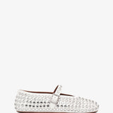 Embellished white leather ballet flats