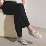 Embellished white leather ballet flats