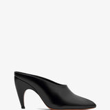 Open toe black leather mules