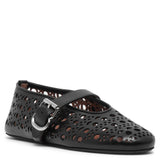 Black leather vienne ballet flats