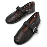 Black leather vienne ballet flats