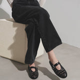 Black leather vienne ballet flats