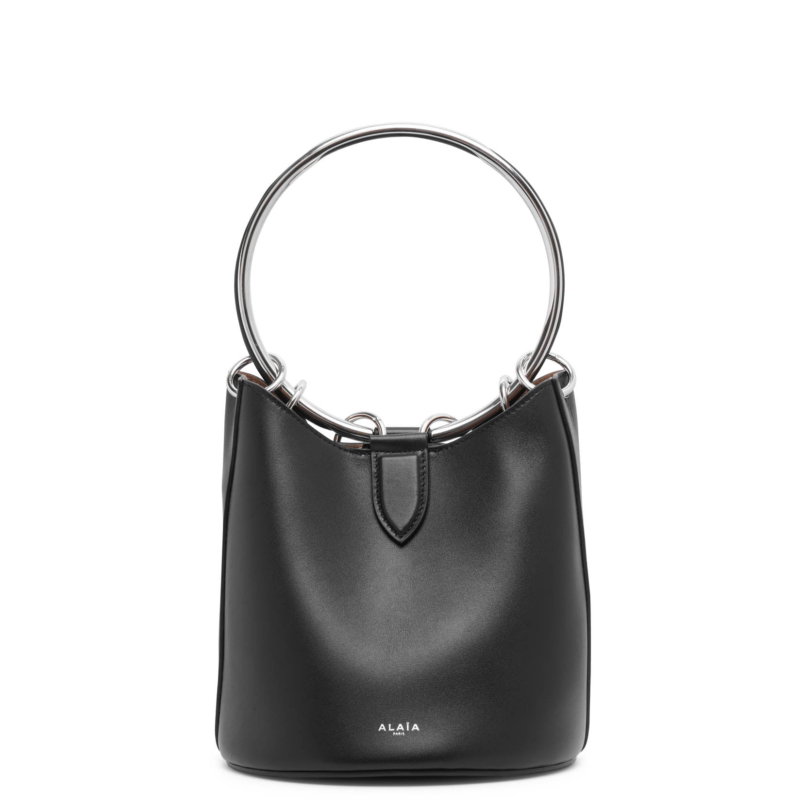 Shop Alaïa Ring Medium Black Leather Bucket Bag