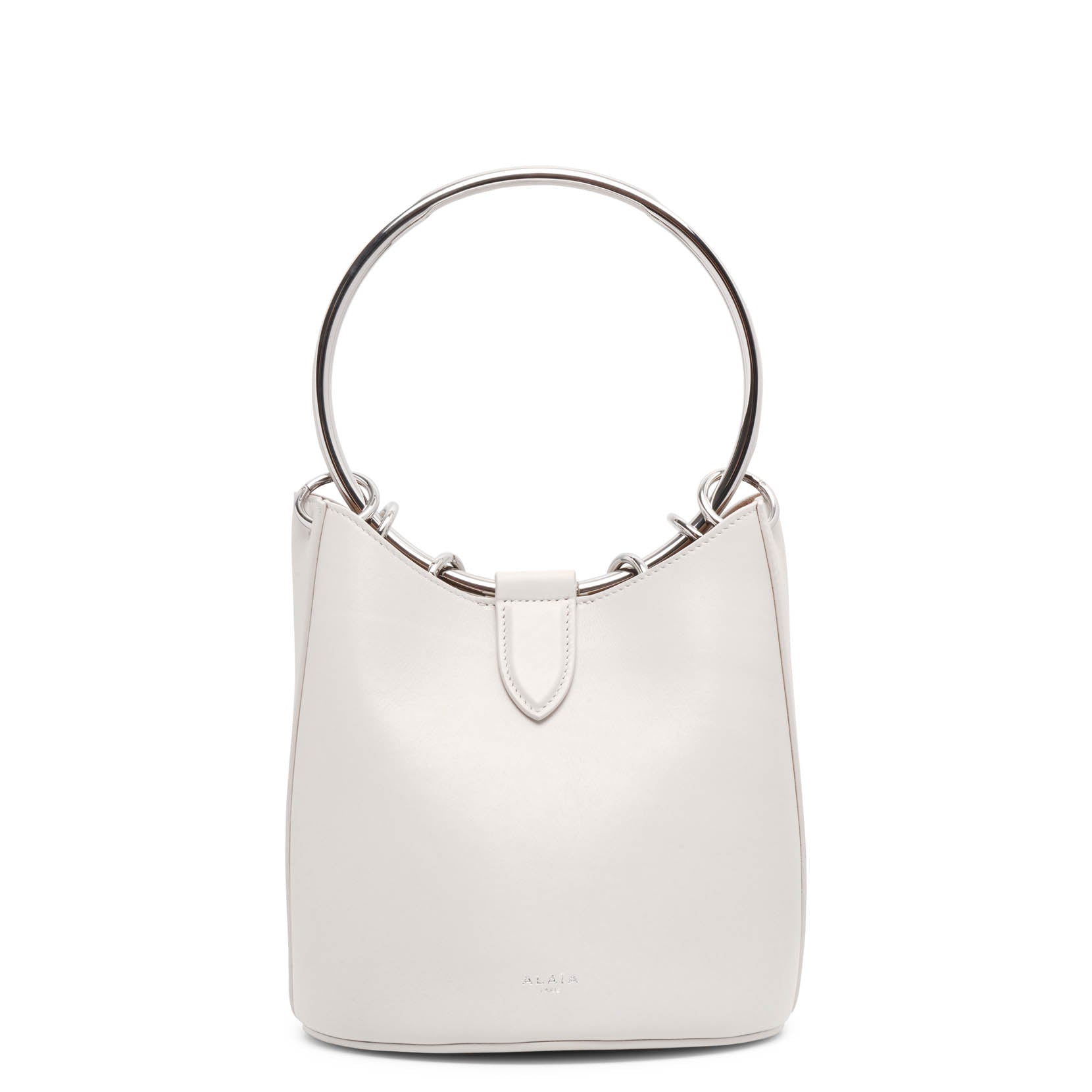 Alaïa Ring Medium Ivory Leather Bucket Bag In White