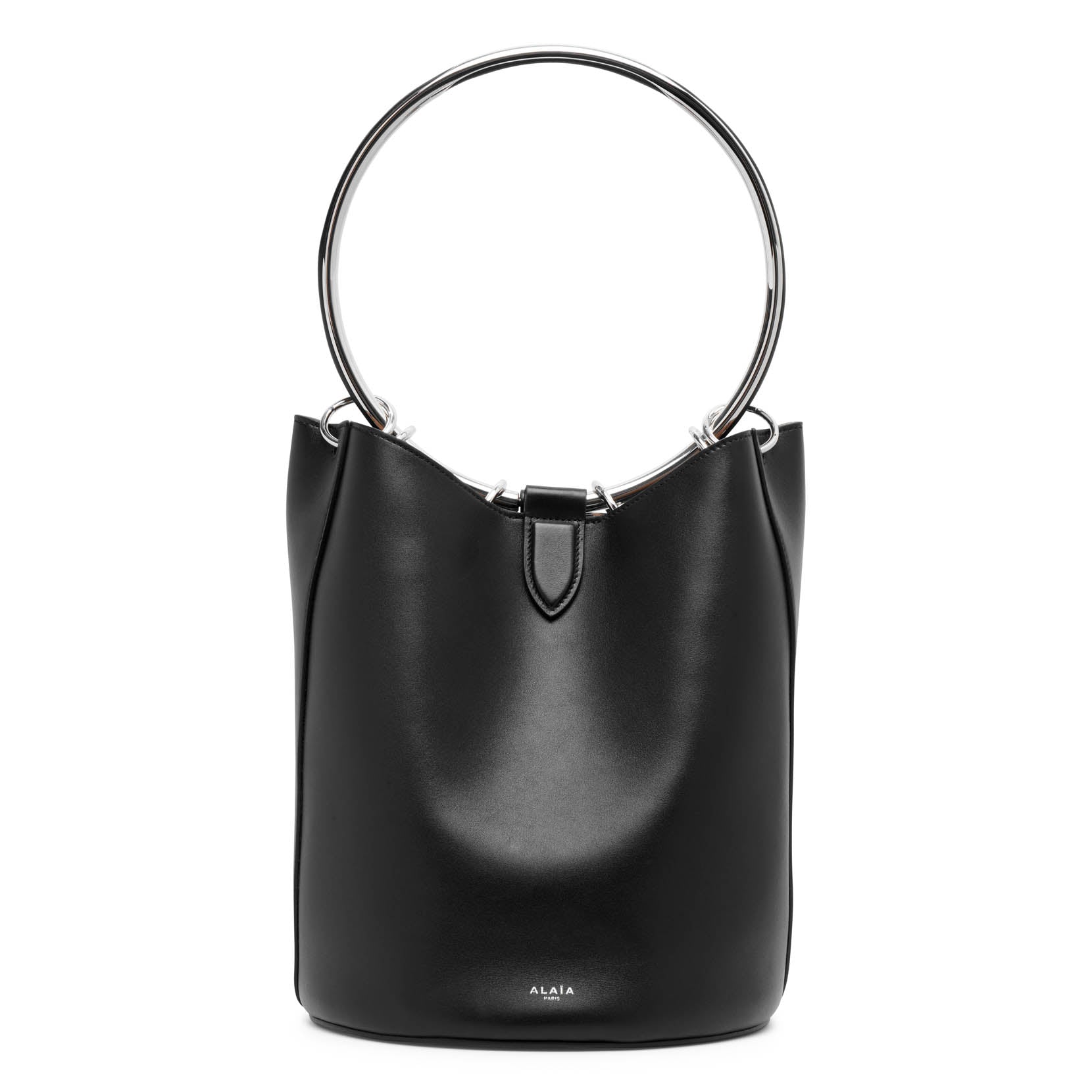 Shop Alaïa Ring Black Leather Bucket Bag