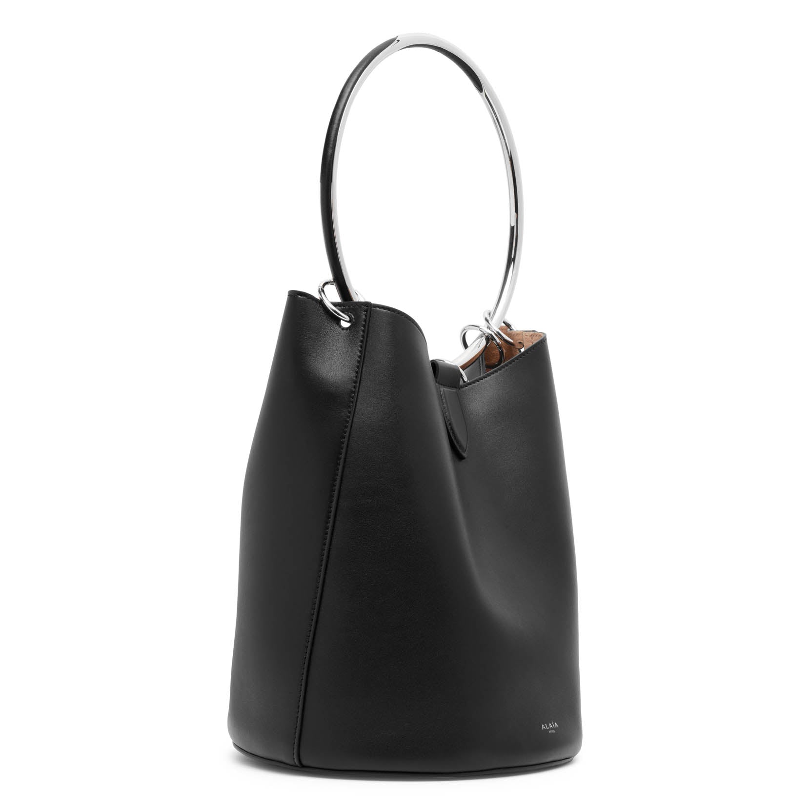 Shop Alaïa Ring Black Leather Bucket Bag