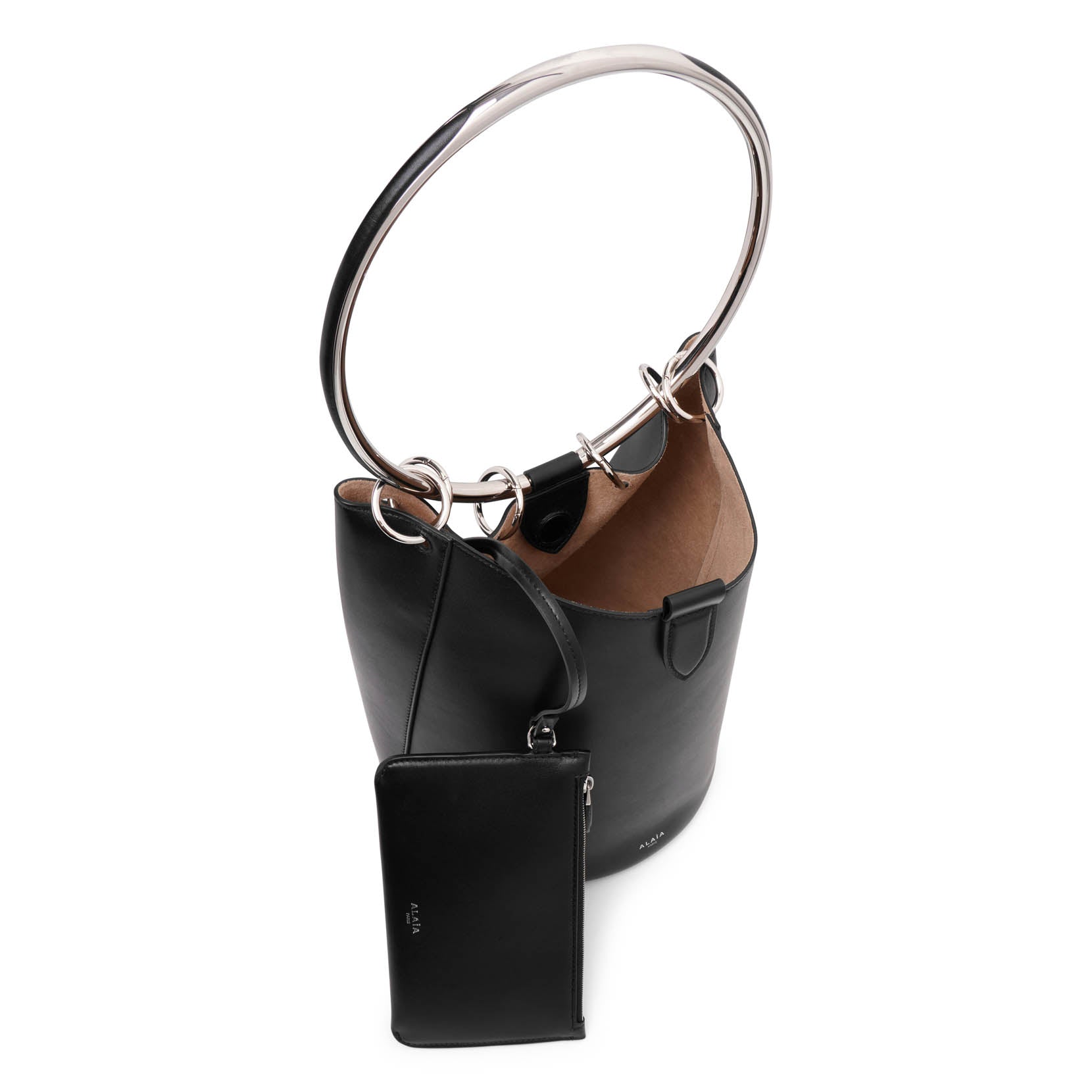 Shop Alaïa Ring Black Leather Bucket Bag