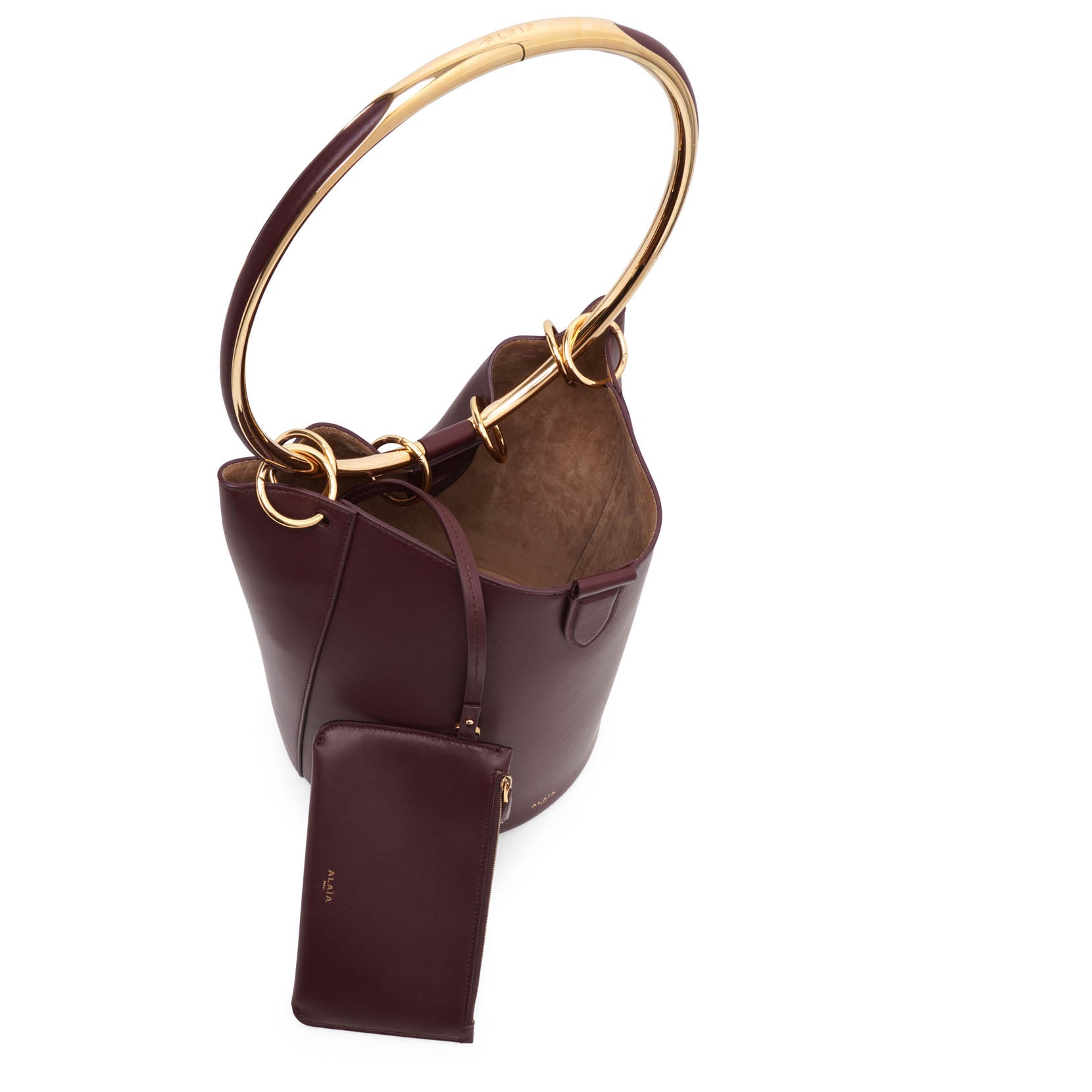 Shop Alaïa Ring Brown Leather Bucket Bag