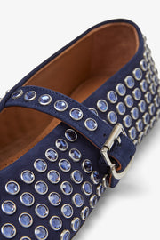 Embellished blue suede ballet flats