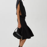 Dark brown sculptural knit midi skirt