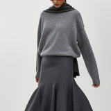 Grey sculptural knit midi skirt