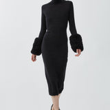 Faux fur sleeves knit dress