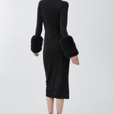 Faux fur sleeves knit dress