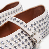 Embellished greige suede ballet flats