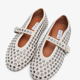 Embellished greige suede ballet flats