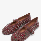 Embellished dark red suede ballet flats