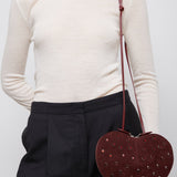 Le Coeur dark red embellished crossbody bag