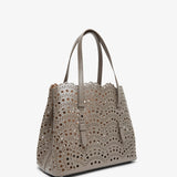 Mina 25 taupe leather tote bag