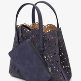 Mina 20 dark blue leather tote bag